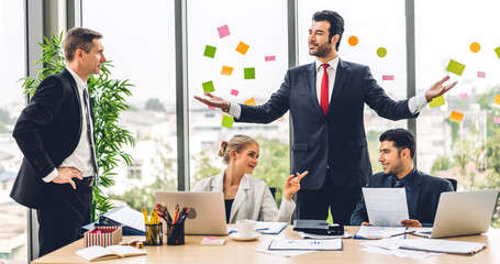 Group of professional business meeting and discussing strategy with new startup project.Creative business people planning and brainstorm with laptop computer in modern office.Teamwork concept