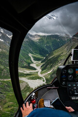 wild and romantic Valley of Gasterntal in the Bernese Alps seen from Helicopter