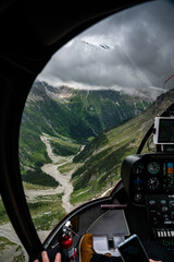wild and romantic Valley of Gasterntal in the Bernese Alps seen from Helicopter