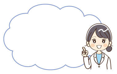 女性、医者、ふきだし、説明