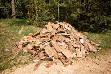 Wooden boards, lumber, industrial wood, lumber. Construction of timber and edged boards in stacks at sawmill