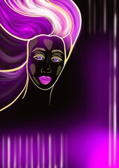 An imagined abstract concept girl on a dark background, illustration with pink hair