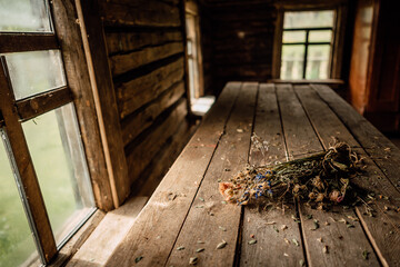 old house of the times, interior of an old country house with a kitchen
