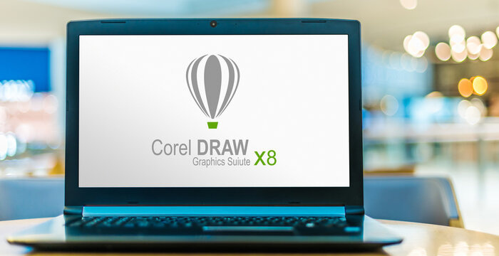 Laptop computer displaying logo of CorelDRAW