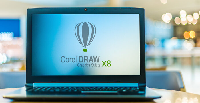 Laptop computer displaying logo of CorelDRAW