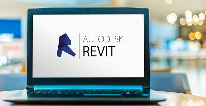 Laptop computer displaying logo of Autodesk Revit