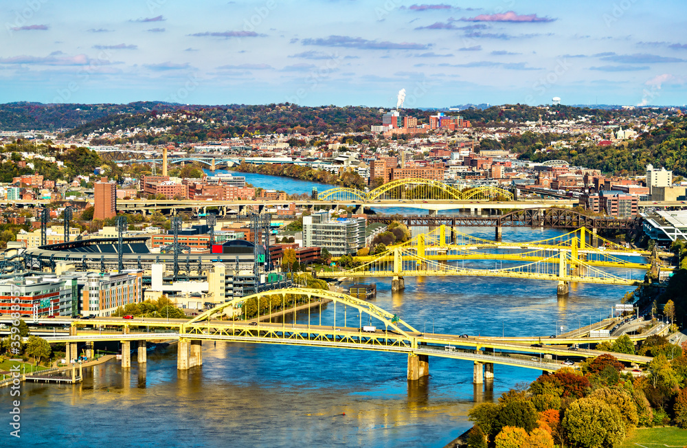 Poster bridges across the allegheny river in pittsburgh, pennsylvania