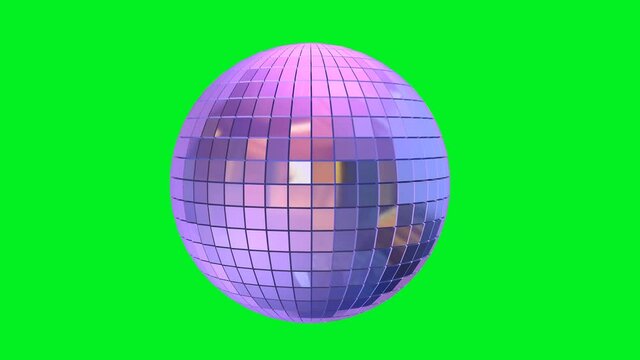3d render illustration of colorful disco ball, isolated on green background. Chroma Key.