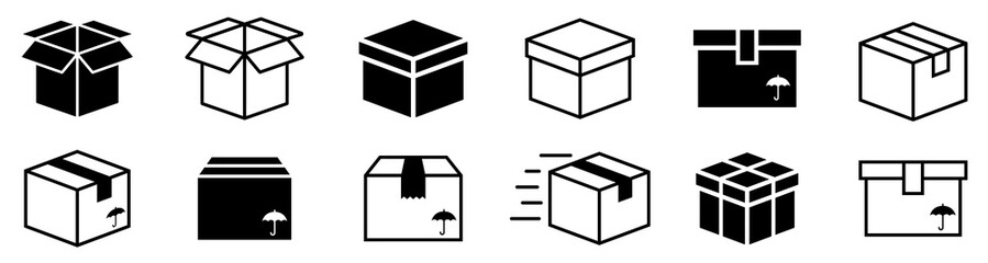 Box simple icon collection. Box in flat style. Carton box icons. Delivery icon. Vector illustration - obrazy, fototapety, plakaty