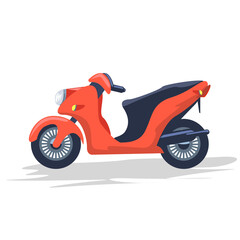 Empty delivery courier motorcycle or scooter. Flat and solid color cartoon style vector illustration.