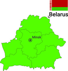 Map of Belarus with regions and flag