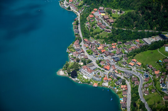 aerial view of Gunten and Lake Thun