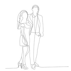 vector, isolated, man and woman continuous line drawing