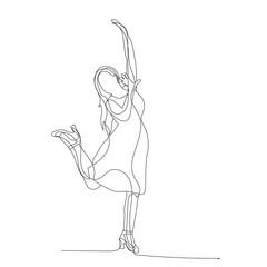 isolated, continuous line drawing of a girl jumping, sketch