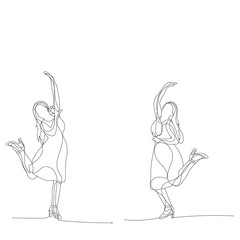 isolated, continuous line drawing of a girl jumping, sketch