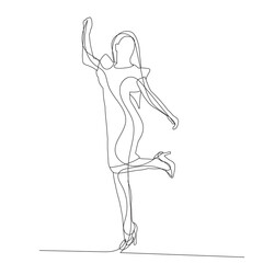 continuous line drawing of a girl jumping, sketch