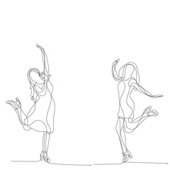  line drawing of a girl jumping, sketch