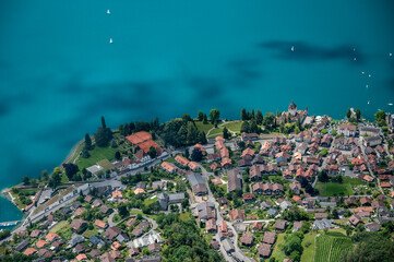 aerial view of the Schloss Oberhofen at Lake Thun