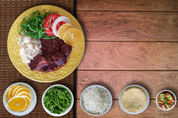 Brazilian feijoada. Top view. Copy space.