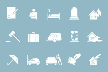 Insurance Icons set - Vector silhouettes of protection car, house, health, family, life for the site or interface