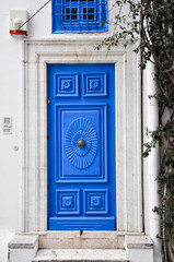 Traditional old painted door in Sidi Bou Said, Tunisia.