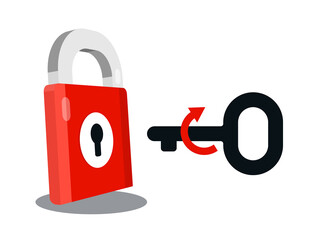 Red Lock Icon with Key Symbol Isolated on White Background - Security and Safety Vector  Concept