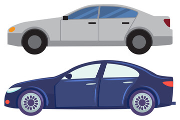 Transportation and connection in city vector, transports set cars isolated. Vehicles standard size of cars, automobiles comfortable auto for driving illustration in flat style design for web, print