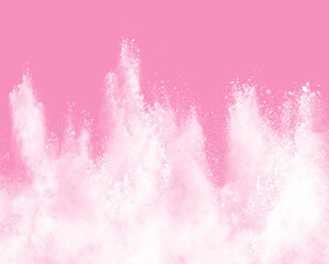 White powder explosion isolated pink background.