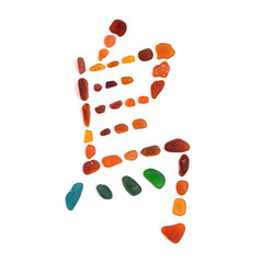 Chinese symbol niao - bird, made of seaglass isolated on white backgorund