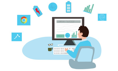 Businessman working in office with using laptop vector illustration
