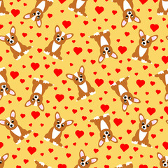 Seamless pattern with cute cartoon corgi. Vector illustration.