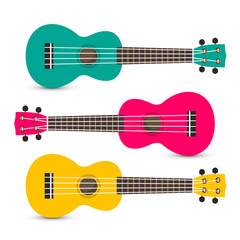 Obraz na płótnie Canvas Vector Colorful Ukulele Guitars Icons Set Isolated on White Background
