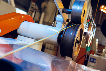 Inside a modern plant producing power electric cables and optical fibers. .Cable manufacturing...