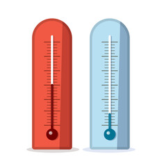 Hot and Cold Analog Thermometer Icons. Vector Temperature Measurement Symbols.