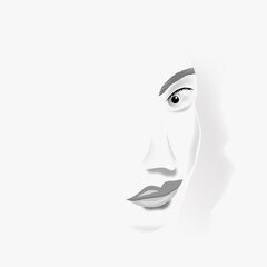 A partial portrait of a beautiful girl is featured in a minimalist fashion and beauty illustration.