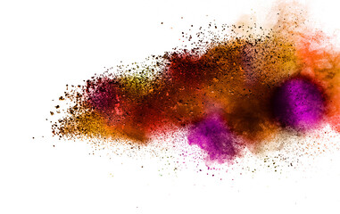 Explosion of colored powder isolated on white background. 