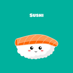 Salmon sushi cute style. Sushi is a food in Japan. Sushi concept illustration.