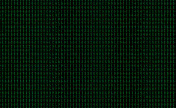 Random pattern of green binary code with ones and zeros on a black terminal screen