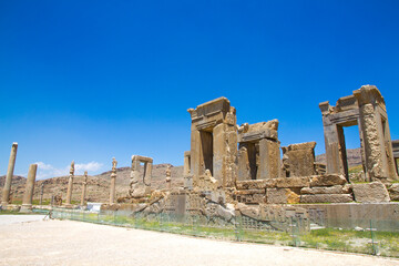 Obraz premium Ancient ruins of Persepolis and Necropolis historical site - UNESCO World Heritage site, Shiraz, Iran