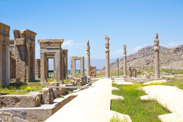Fototapeta na wymiar Ancient ruins of Persepolis and Necropolis historical site - UNESCO World Heritage site, Shiraz, Iran