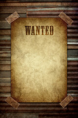 wanted paper poster on rusty zinc background