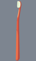 Red toothbrush three quarter view. Tool for oral care.