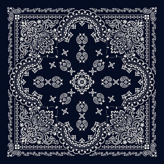 Vector ornament Bandana Print. Traditional ornamental ethnic pattern with paisley and flowers. Silk neck scarf or kerchief square pattern design style, best motive for print on fabric or papper. - 359701914