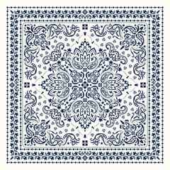 Vector ornament Bandana Print. Traditional ornamental ethnic pattern with paisley and flowers. Silk neck scarf or kerchief square pattern design style, best motive for print on fabric or papper. - 359701973