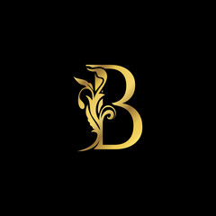 Golden Initial B Luxury Letter Logo Icon vector design ornate swirl nature floral concept