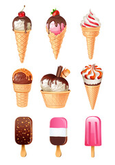 Ice-cream vector set. Sweet cold desserts.