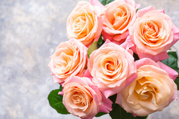 Floral background, bouquet of fresh roses, close-up