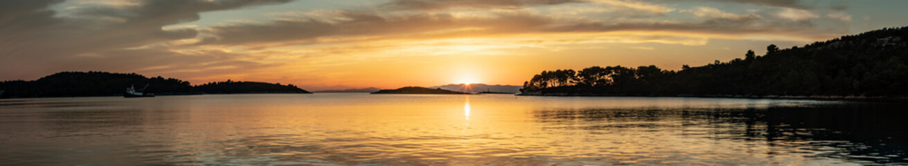 Naklejka na ściany i meble panoramic view, sunset on island mljet, croatia