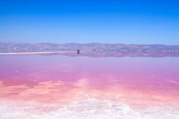 Beautiful pink Salt Lake of Shiraz, Iran.