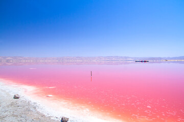 Beautiful pink Salt Lake of Shiraz, Iran.